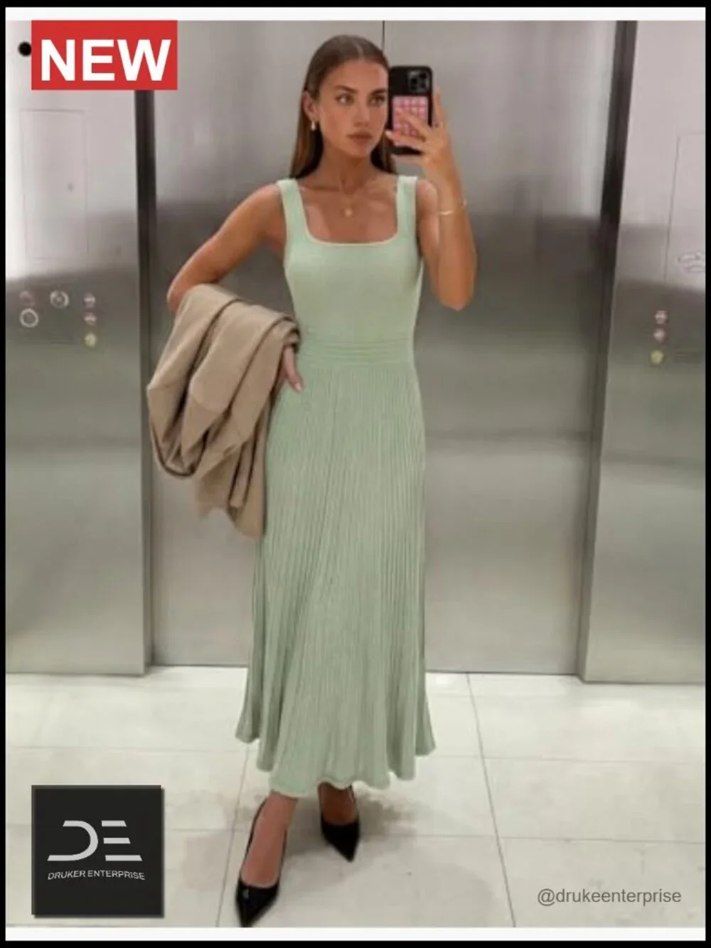Sleeveless Pleated A-Line Midi Dress for Summer Wedding Guest Work Cocktail